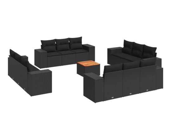 vidaXL vidaXL 13-cz. zestaw mebli do ogrodu, poduszki, czarny, rattan PE Dārza mēbeļu komplekti