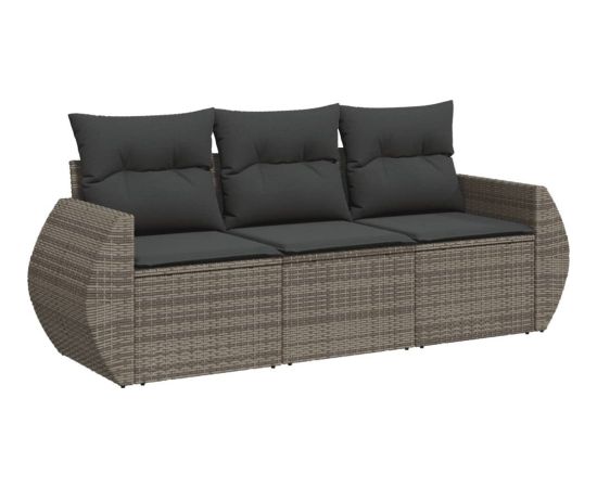 vidaXL vidaXL 3-częściowa sofa do ogrodu, z poduszkami, szara, polirattanowa Dārza mēbeļu komplekti