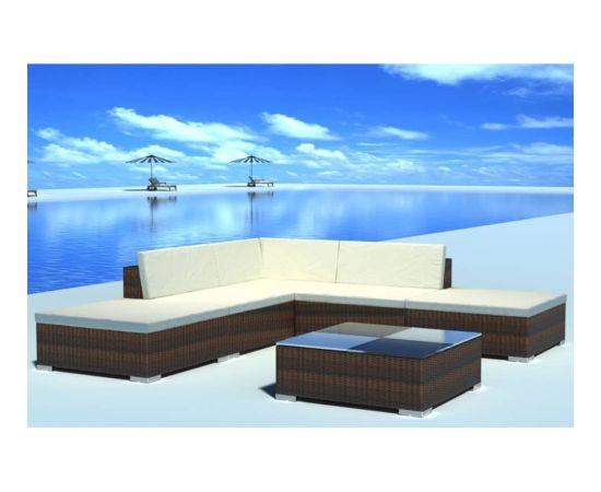 vidaXL 6-cz. zestaw wypoczynkowy do ogrodu, poduszki, rattan PE, brąz Dārza mēbeļu komplekti