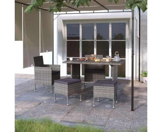 vidaXL 4-cz. zestaw krzeseł i stołków ogrodowych, rattan PE, szary Dārza mēbeļu komplekti