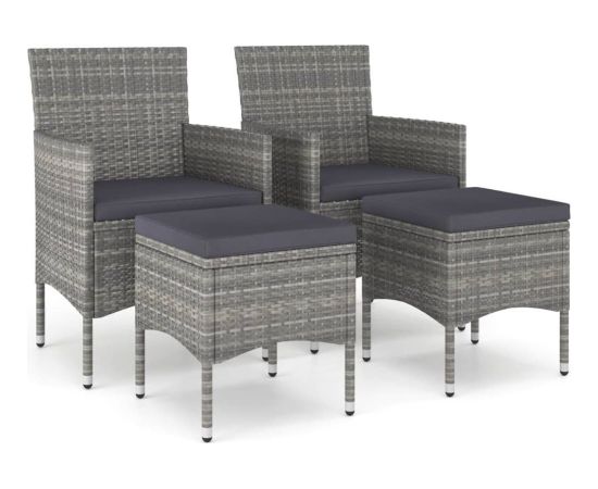 vidaXL 4-cz. zestaw krzeseł i stołków ogrodowych, rattan PE, szary Dārza mēbeļu komplekti