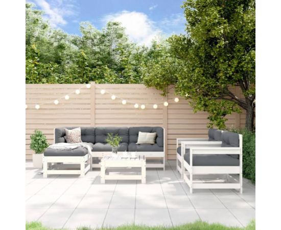 vidaXL 7-częściowy zestaw mebli ogrodowych, biały, lite drewno sosnowe Dārza mēbeļu komplekti