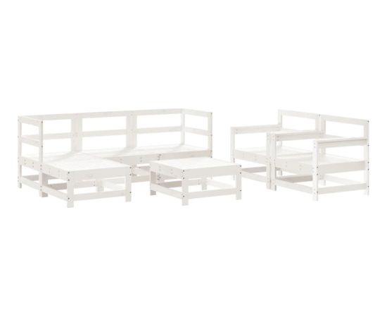 vidaXL 7-częściowy zestaw mebli ogrodowych, biały, lite drewno sosnowe Dārza mēbeļu komplekti