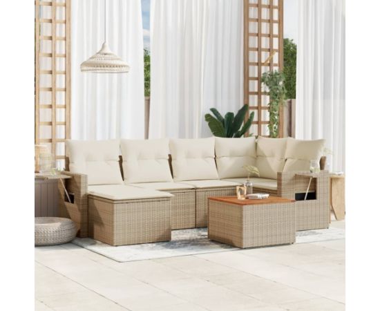 vidaXL 7-częściowy zestaw wypoczynkowy do ogrodu, z poduszkami, beżowy Dārza mēbeļu komplekti