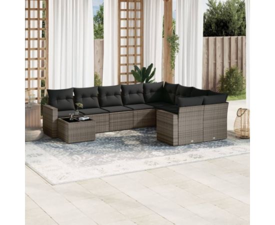 vidaXL 10-częściowy zestaw wypoczynkowy do ogrodu, z poduszkami, szary Dārza mēbeļu komplekti