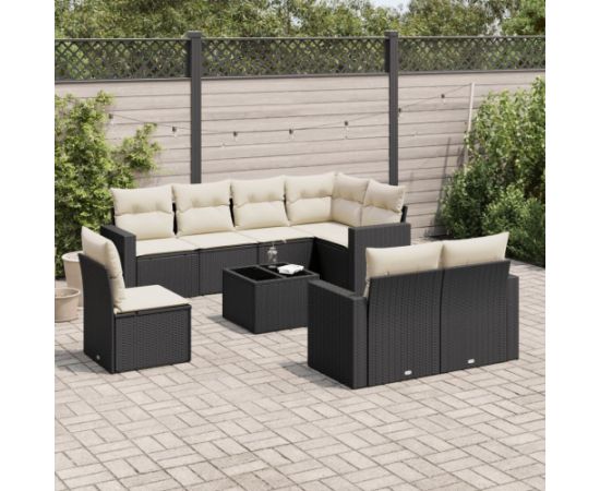 vidaXL 9-częściowy zestaw wypoczynkowy do ogrodu, z poduszkami, czarny Dārza mēbeļu komplekti