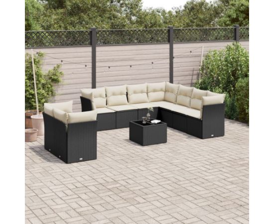 vidaXL 10-częściowy zestaw wypoczynkowy do ogrodu, poduszki czarny rattan PE Dārza mēbeļu komplekti