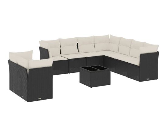 vidaXL 10-częściowy zestaw wypoczynkowy do ogrodu, poduszki czarny rattan PE Dārza mēbeļu komplekti