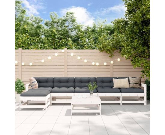 vidaXL 7-cz. zestaw mebli ogrodowych, biały, lite drewno sosnowe Dārza mēbeļu komplekti