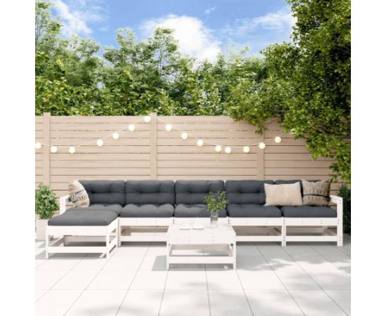 vidaXL 7-cz. zestaw mebli ogrodowych, biały, lite drewno sosnowe Dārza mēbeļu komplekti