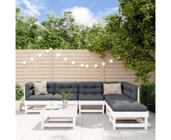 vidaXL 7-cz. zestaw mebli ogrodowych, biały, lite drewno sosnowe Dārza mēbeļu komplekti