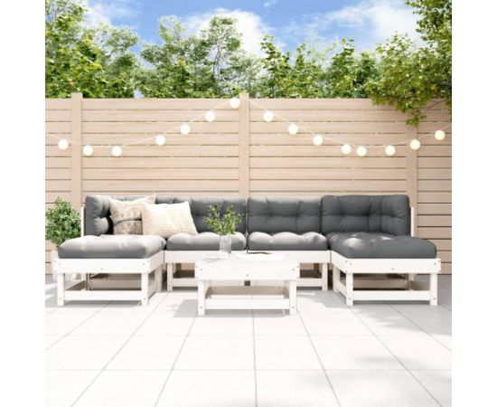 vidaXL 7-cz. zestaw mebli ogrodowych, biały, lite drewno sosnowe Dārza mēbeļu komplekti