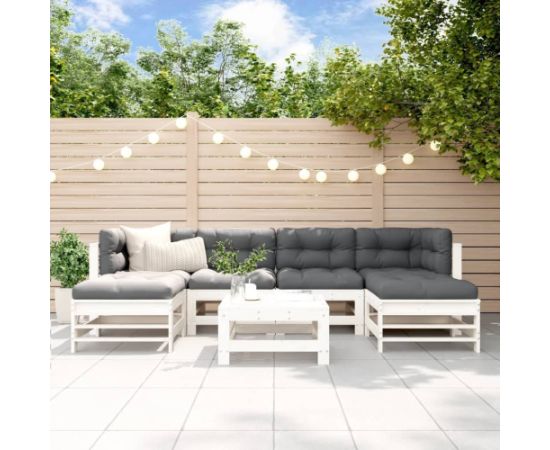 vidaXL 7-cz. zestaw mebli ogrodowych, biały, lite drewno sosnowe Dārza mēbeļu komplekti