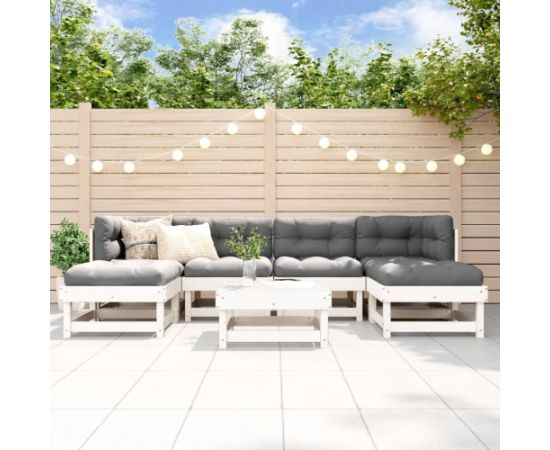 vidaXL 7-cz. zestaw mebli ogrodowych, biały, lite drewno sosnowe Dārza mēbeļu komplekti