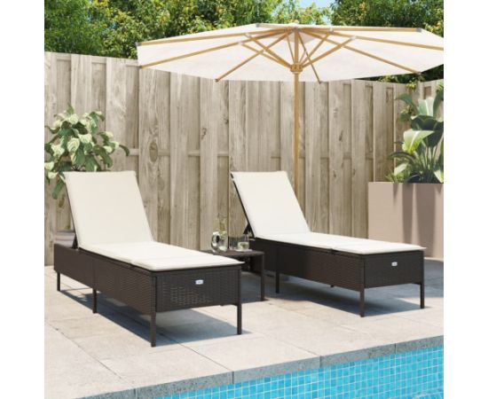 vidaXL 3-częściowy zestaw leżaków z poduszkami, brązowy polirattan Шезлонги и пляжные стулья