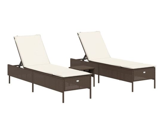 vidaXL 3-częściowy zestaw leżaków z poduszkami, brązowy polirattan Шезлонги и пляжные стулья