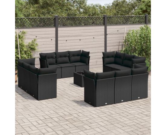 vidaXL 13-częściowy zestaw mebli do ogrodu, poduszki, czarny, rattan PE Dārza mēbeļu komplekti
