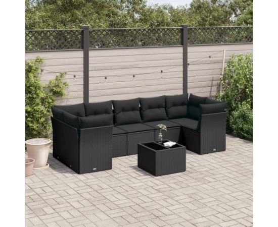 vidaXL 8-częściowy zestaw wypoczynkowy do ogrodu, z poduszkami, czarny Dārza mēbeļu komplekti