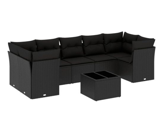 vidaXL 8-częściowy zestaw wypoczynkowy do ogrodu, z poduszkami, czarny Dārza mēbeļu komplekti