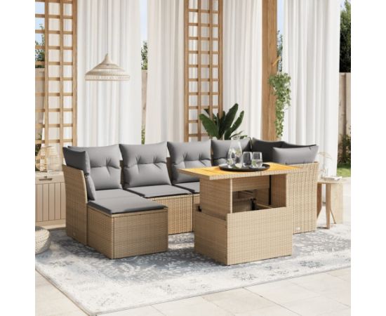 vidaXL vidaXL 7-cz. zestaw wypoczynkowy do ogrodu, z poduszkami, beżowy Dārza mēbeļu komplekti