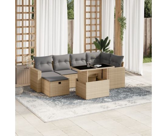 vidaXL vidaXL 7-cz. zestaw wypoczynkowy do ogrodu, z poduszkami, beżowy Dārza mēbeļu komplekti