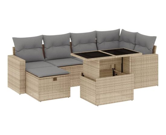 vidaXL vidaXL 7-cz. zestaw wypoczynkowy do ogrodu, z poduszkami, beżowy Dārza mēbeļu komplekti