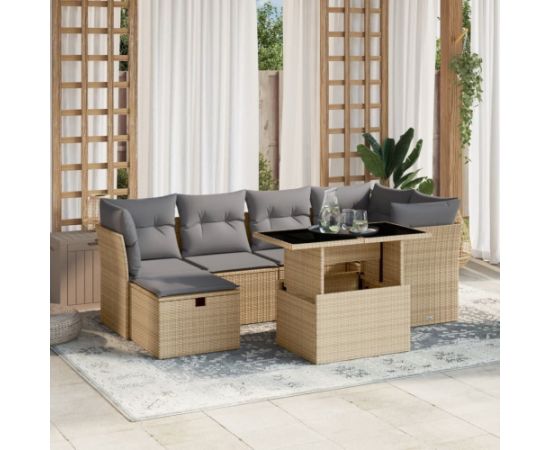 vidaXL vidaXL 7-cz. zestaw wypoczynkowy do ogrodu, z poduszkami, beżowy Dārza mēbeļu komplekti