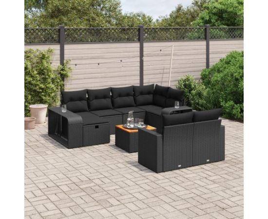 vidaXL 11-częściowy zestaw wypoczynkowy do ogrodu, poduszki czarny rattan PE Dārza mēbeļu komplekti