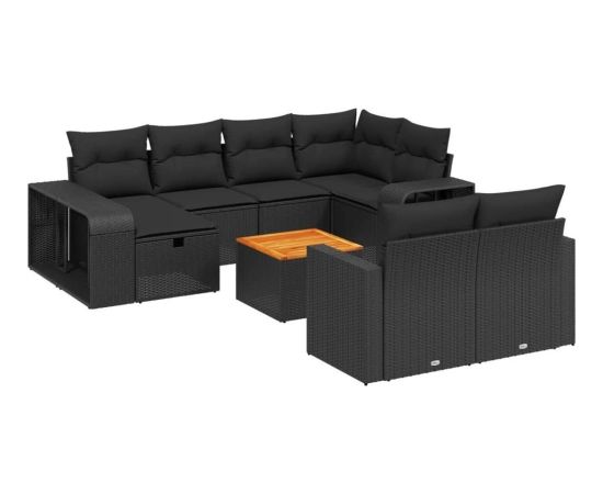 vidaXL 11-częściowy zestaw wypoczynkowy do ogrodu, poduszki czarny rattan PE Dārza mēbeļu komplekti