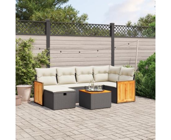 vidaXL 7-częsciowy zestaw wypoczynkowy do ogrodu, z poduszkami, czarny Dārza mēbeļu komplekti