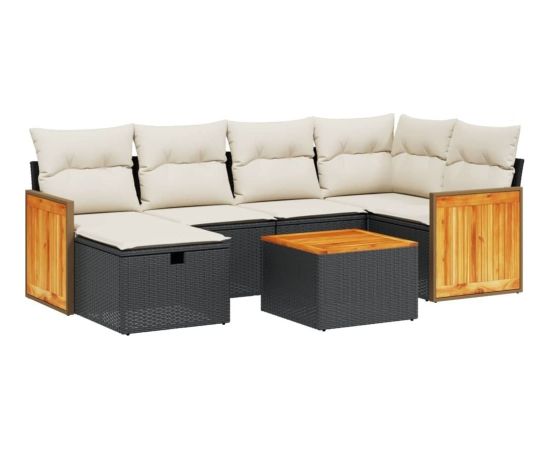 vidaXL 7-częsciowy zestaw wypoczynkowy do ogrodu, z poduszkami, czarny Dārza mēbeļu komplekti