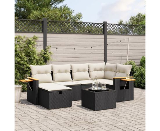 vidaXL 7-częsciowy zestaw wypoczynkowy do ogrodu, z poduszkami, czarny Dārza mēbeļu komplekti