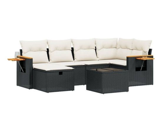 vidaXL 7-częsciowy zestaw wypoczynkowy do ogrodu, z poduszkami, czarny Dārza mēbeļu komplekti