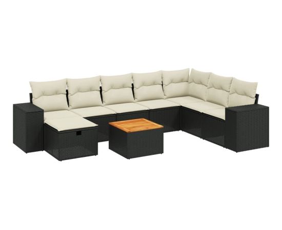 vidaXL 9-częsciowy zestaw wypoczynkowy do ogrodu, z poduszkami, czarny Dārza mēbeļu komplekti