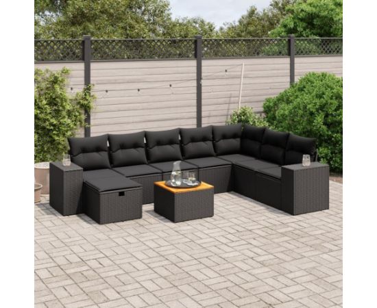 vidaXL 9-częsciowy zestaw wypoczynkowy do ogrodu, z poduszkami, czarny Dārza mēbeļu komplekti