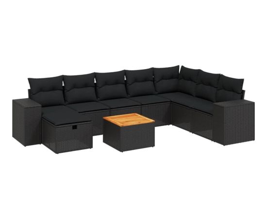 vidaXL 9-częsciowy zestaw wypoczynkowy do ogrodu, z poduszkami, czarny Dārza mēbeļu komplekti