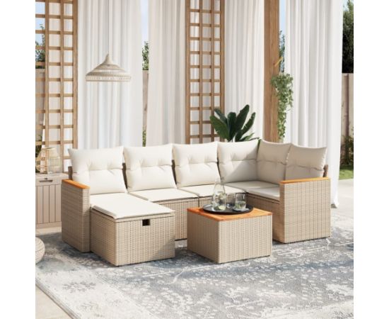 vidaXL 7-częsciowy zestaw wypoczynkowy do ogrodu, z poduszkami, beżowy Dārza mēbeļu komplekti