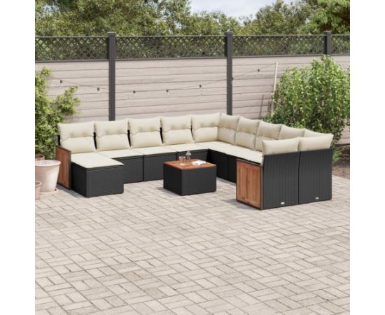 vidaXL 12-częściowy zestaw mebli do ogrodu, z poduszkami, czarny, polirattan Dārza mēbeļu komplekti