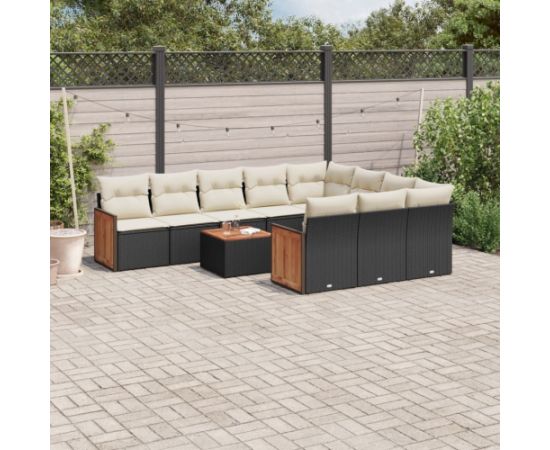 vidaXL 11-częściowy zestaw wypoczynkowy do ogrodu, poduszki czarny rattan PE Dārza mēbeļu komplekti