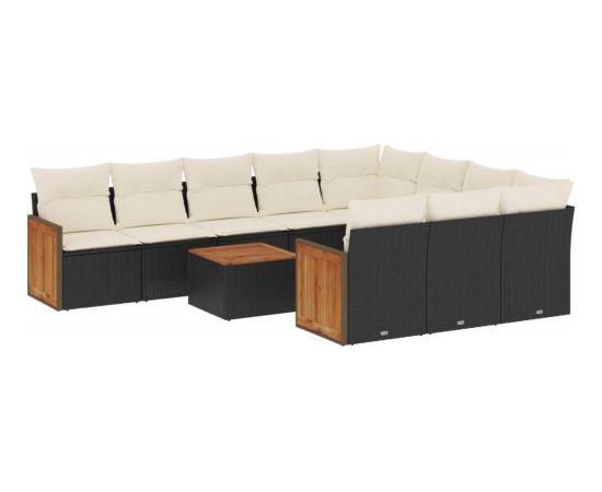 vidaXL 11-częściowy zestaw wypoczynkowy do ogrodu, poduszki czarny rattan PE Dārza mēbeļu komplekti