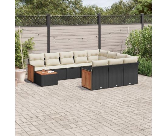 vidaXL 11-częściowy zestaw wypoczynkowy do ogrodu, poduszki czarny rattan PE Dārza mēbeļu komplekti