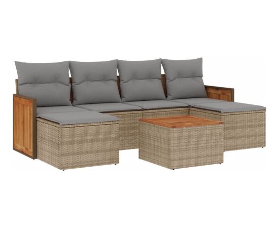 vidaXL 7-częściowy zestaw wypoczynkowy do ogrodu, z poduszkami, beżowy Dārza mēbeļu komplekti