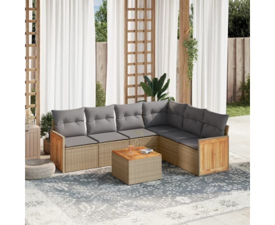 vidaXL 7-częściowy zestaw wypoczynkowy do ogrodu, z poduszkami, beżowy Dārza mēbeļu komplekti