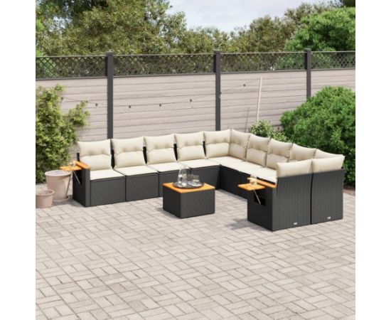 vidaXL 11-częściowy zestaw wypoczynkowy do ogrodu, poduszki czarny rattan PE Dārza mēbeļu komplekti