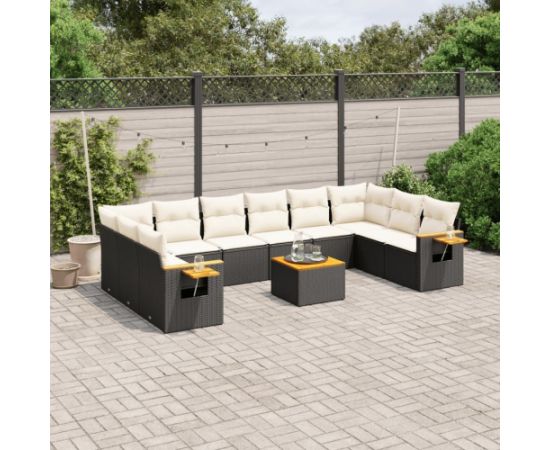 vidaXL 11-częściowy zestaw wypoczynkowy do ogrodu, poduszki czarny rattan PE Dārza mēbeļu komplekti