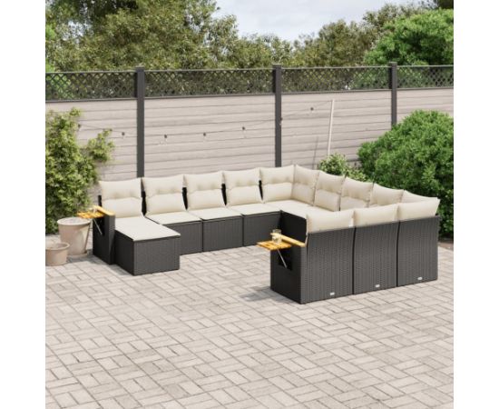 vidaXL 11-częściowy zestaw wypoczynkowy do ogrodu, poduszki czarny rattan PE Dārza mēbeļu komplekti