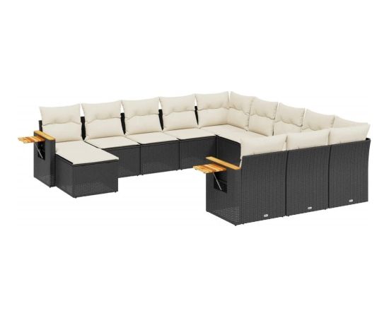 vidaXL 11-częściowy zestaw wypoczynkowy do ogrodu, poduszki czarny rattan PE Dārza mēbeļu komplekti