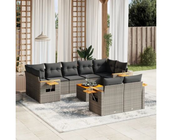 vidaXL 10-częściowy zestaw wypoczynkowy do ogrodu, z poduszkami, szary Dārza mēbeļu komplekti