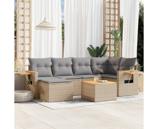 vidaXL 7-częściowy zestaw wypoczynkowy do ogrodu, z poduszkami, beżowy Dārza mēbeļu komplekti