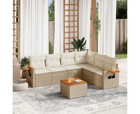 vidaXL 7-częściowy zestaw wypoczynkowy do ogrodu, z poduszkami, beżowy Dārza mēbeļu komplekti